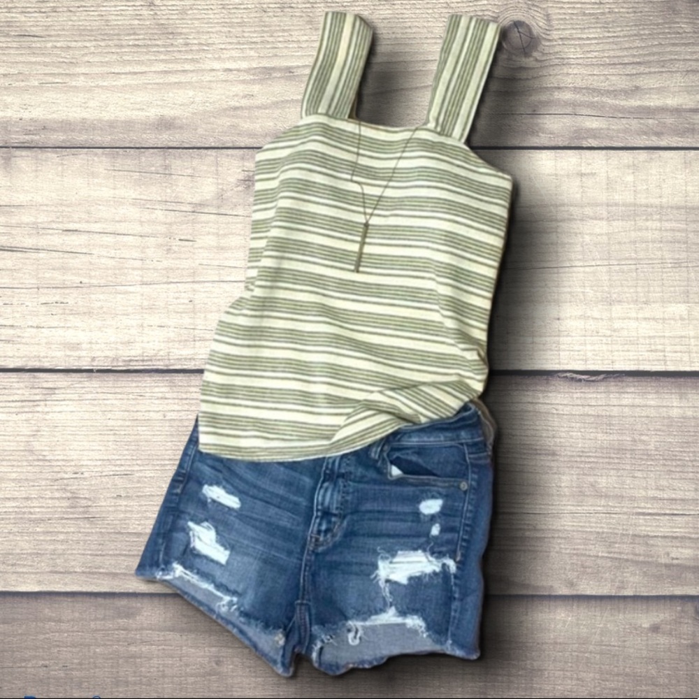 Linen Lux Green and White Stripe Top- Size…